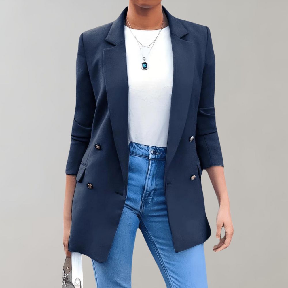 Dames blazer | Elegante uitstraling met getailleerde pasvorm - De Mode OutletLiina-Navy-S
