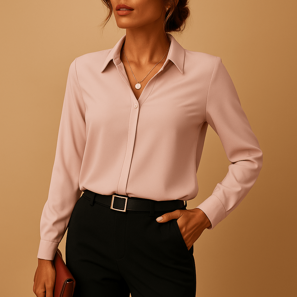 Dames Effen Blouse met Klassieke Kraag | Tijdloze stijl met vrouwelijke pasvorm - De Mode OutletDWOD2-QP680046