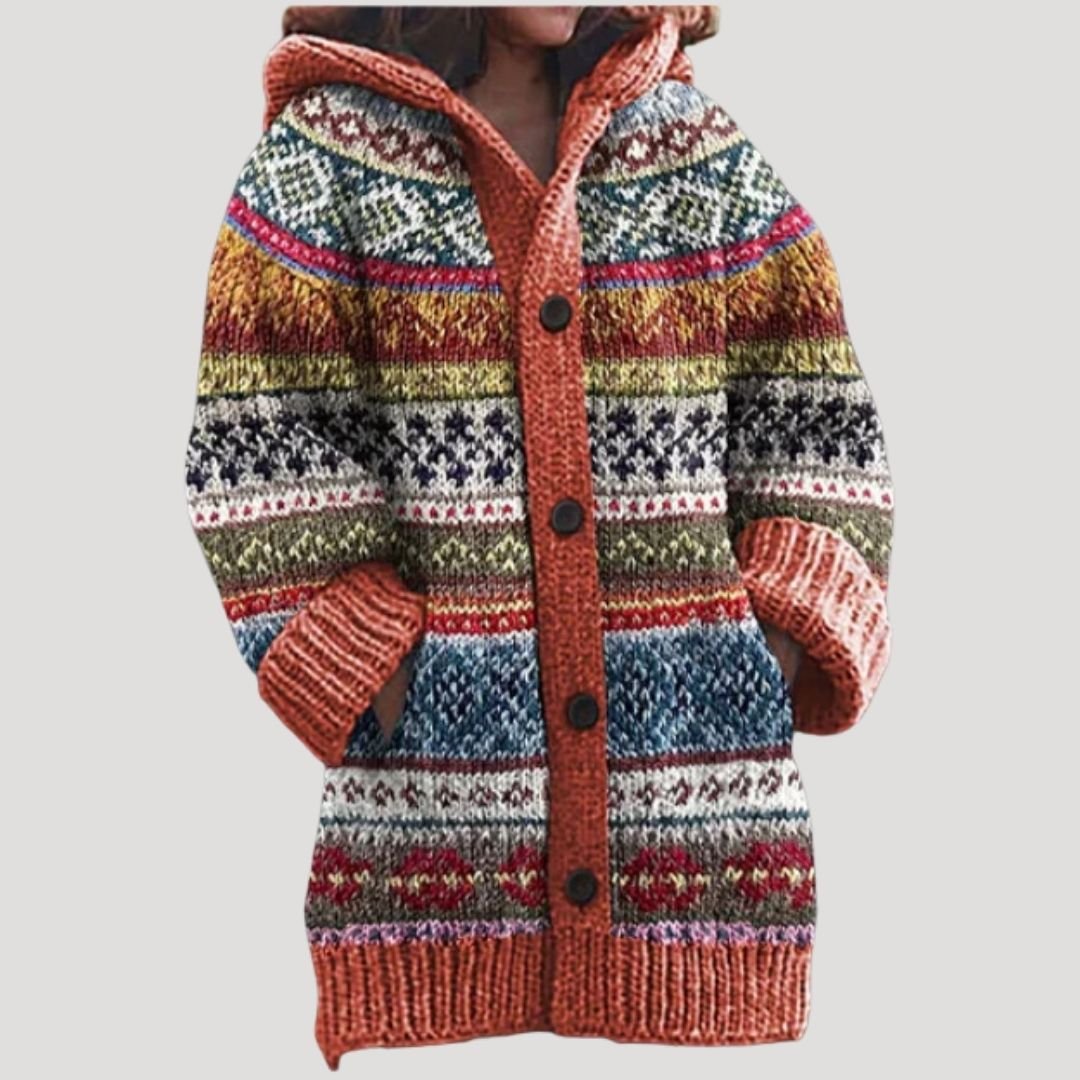 Dames Gebreid Vest met Fair Isle Patroon | Warm en Comfortabel voor de Winter - De Mode OutletWomen’s fair isle chunky knit patterned cardigan-Red-8 (S)
