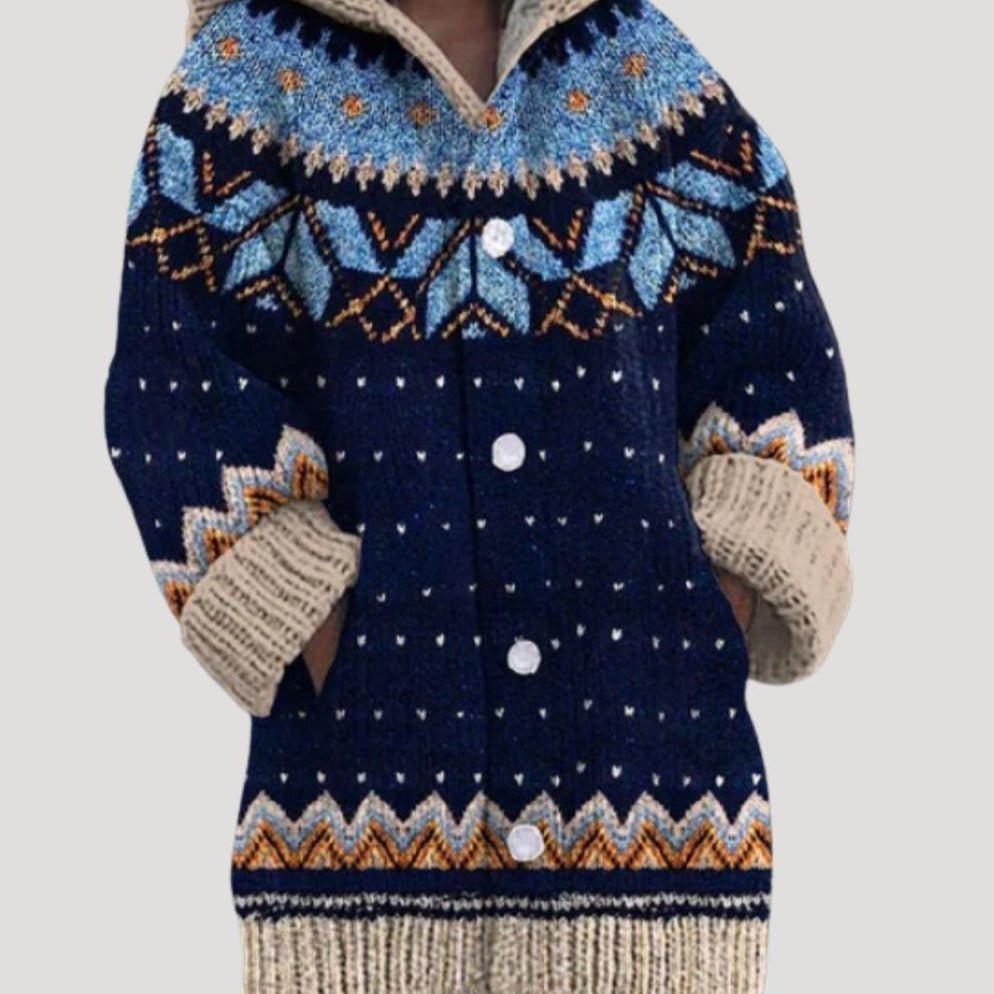 Dames Gebreid Vest met Fair Isle Patroon | Warm en Comfortabel voor de Winter - De Mode OutletWomen’s fair isle chunky knit patterned cardigan-Navy-8 (S)