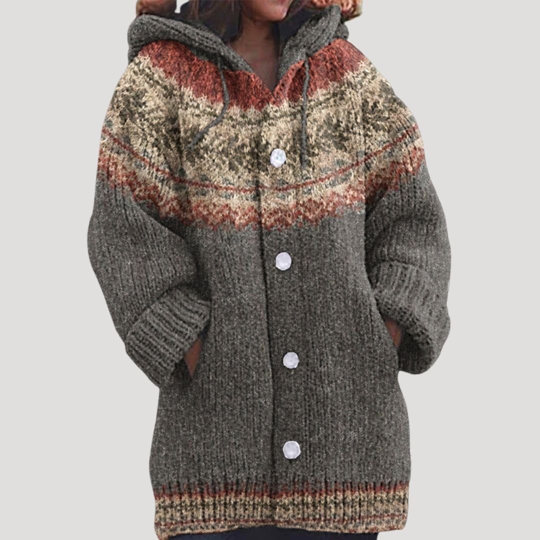 Dames Gebreid Vest met Fair Isle Patroon | Warm en Comfortabel voor de Winter - De Mode OutletWomen’s fair isle chunky knit patterned cardigan-Grey-8 (S)