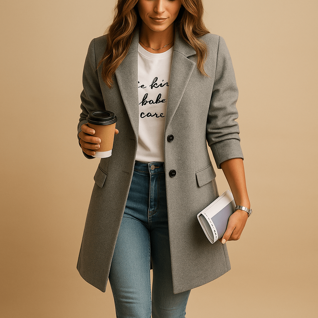 Dames Halflange Mantel met Elegante Pasvorm – Tijdloos Design - De Mode OutletDWOD2-QO239007