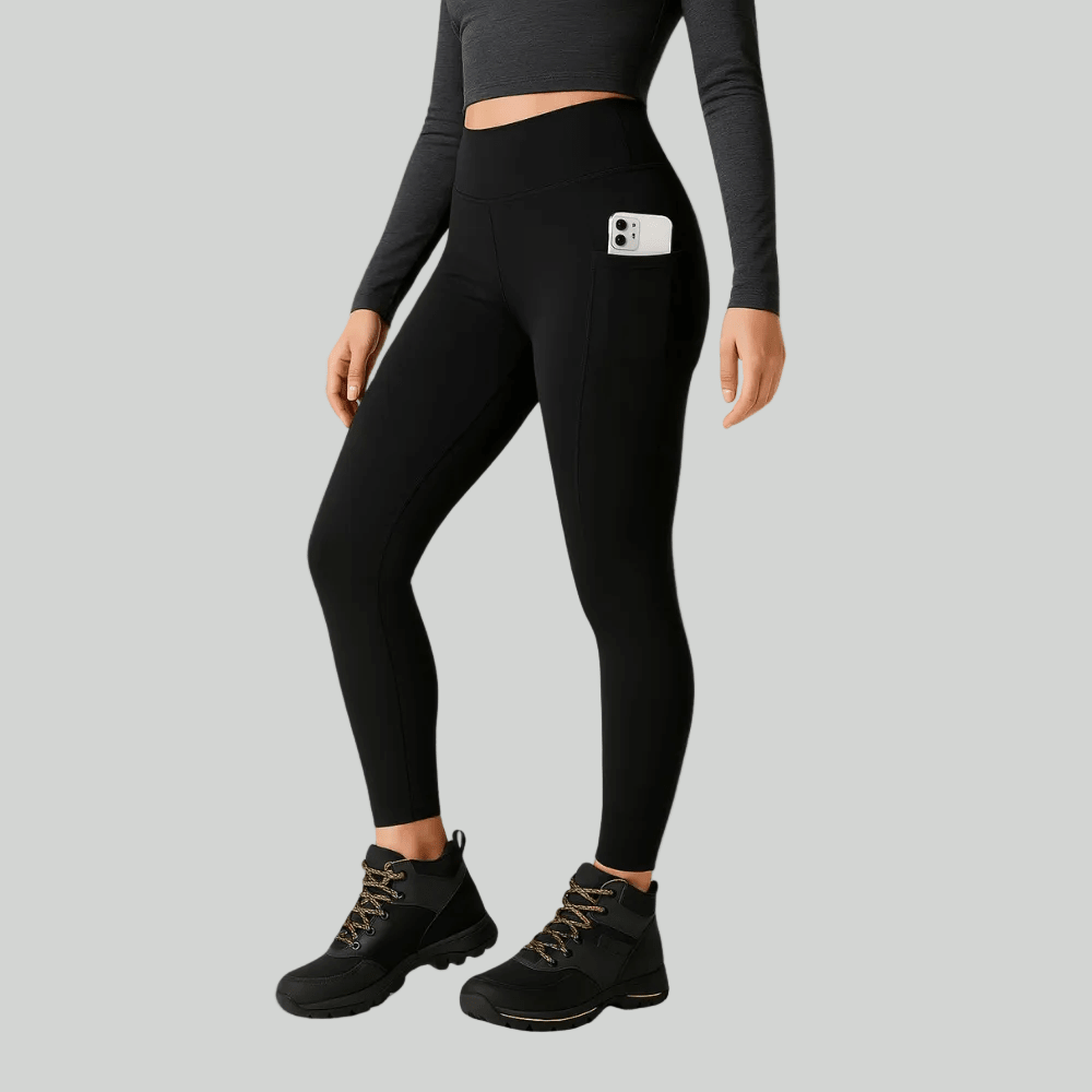 Dames Stretch Hiking Legging – Hoge Taille voor Outdoor Beweging - De Mode OutletBLACK-AZ75N04