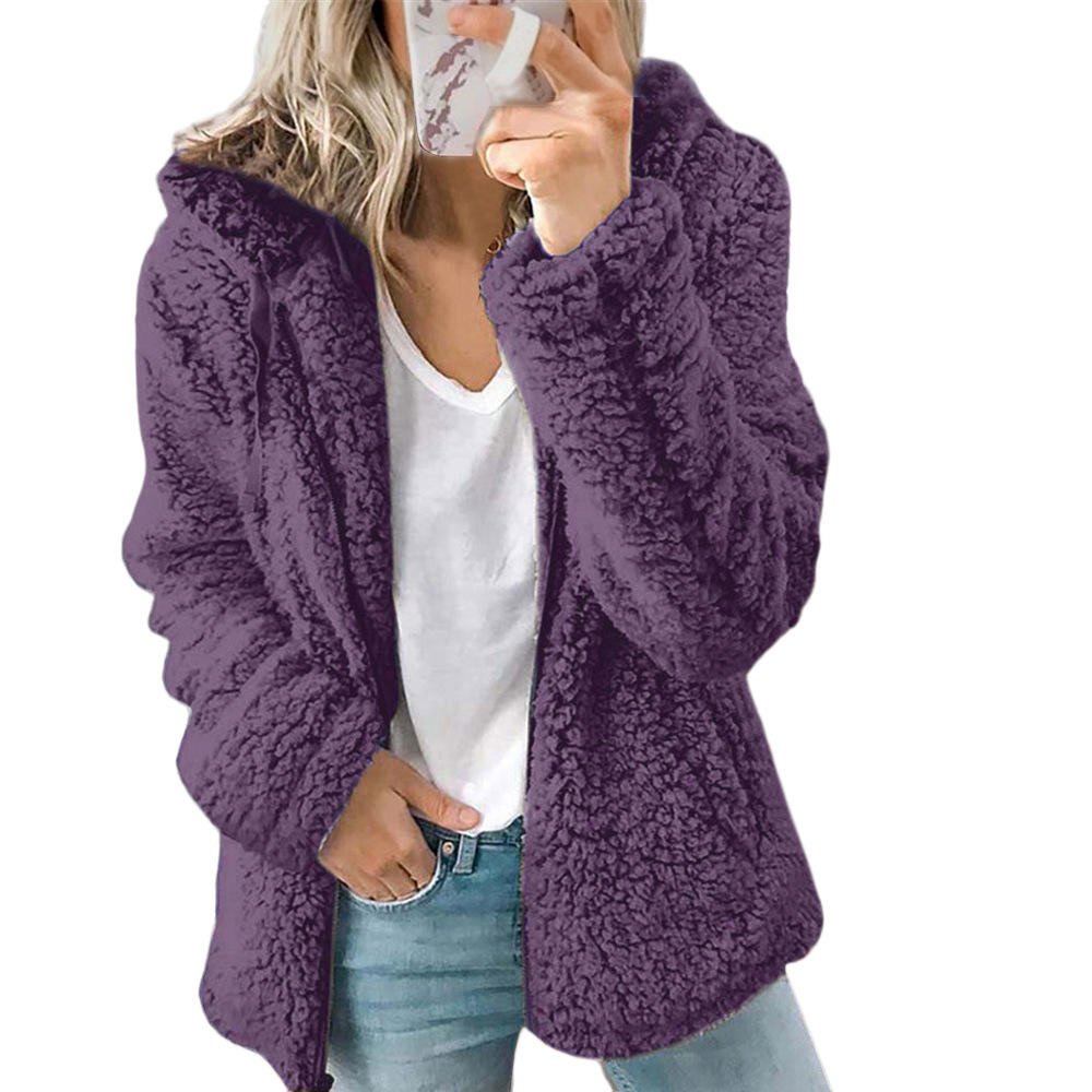 Dames Teddy Jack met Capuchon – Zacht, warm en casual stijlvol - De Mode Outlet7662968963158-Paars/S