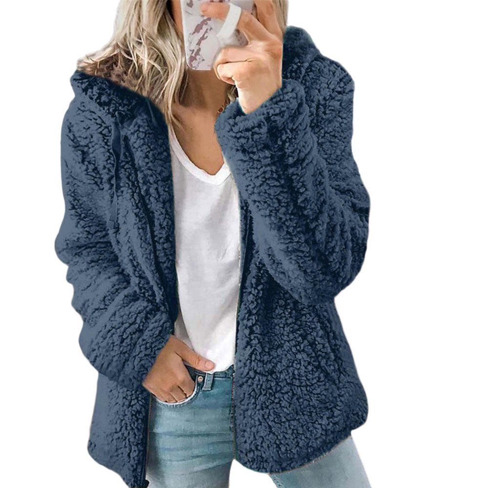 Dames Teddy Jack met Capuchon – Zacht, warm en casual stijlvol - De Mode Outlet7662968963158-Blauw/S