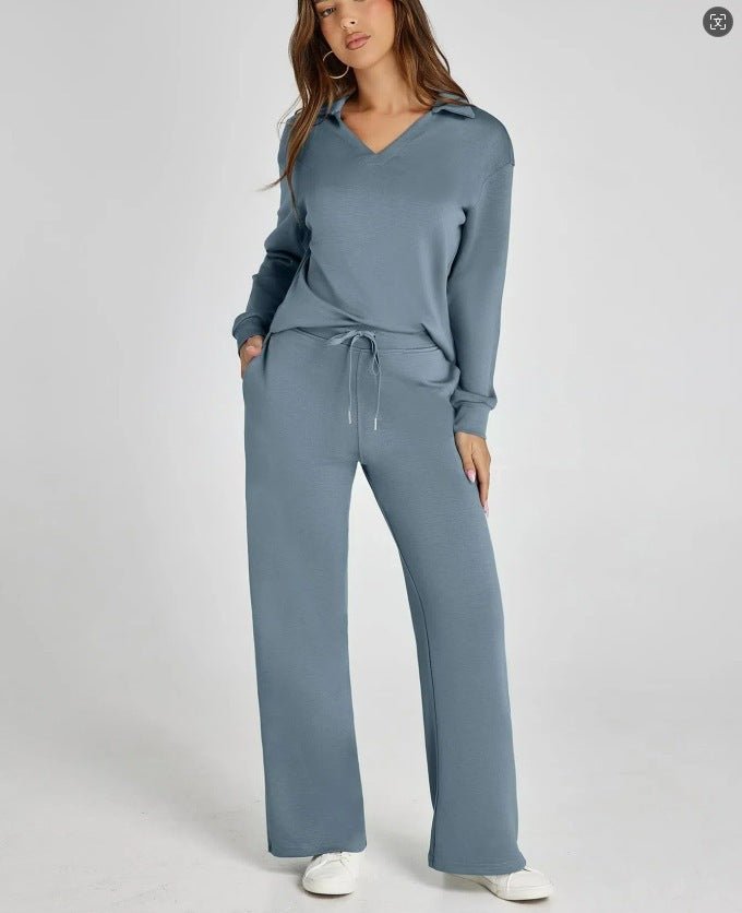 Dames Vrijetijdsset met Zipper Pullover en Wijde Broek | Comfortabel en Modern - De Mode OutletSKU_1758725128828_825