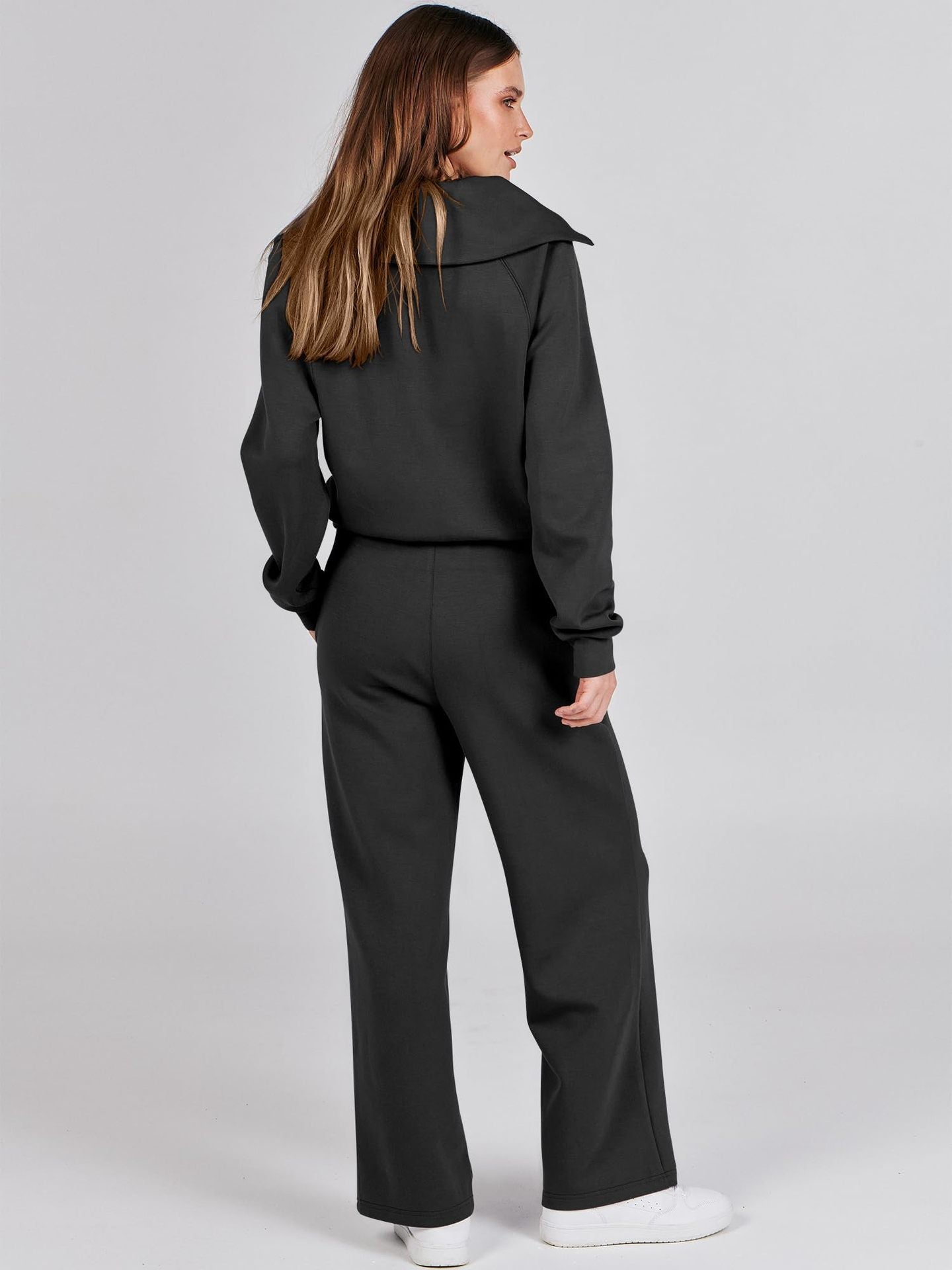 Dames Vrijetijdsset met Zipper Pullover en Wijde Broek | Comfortabel en Modern - De Mode OutletSKU_1758725128828_599