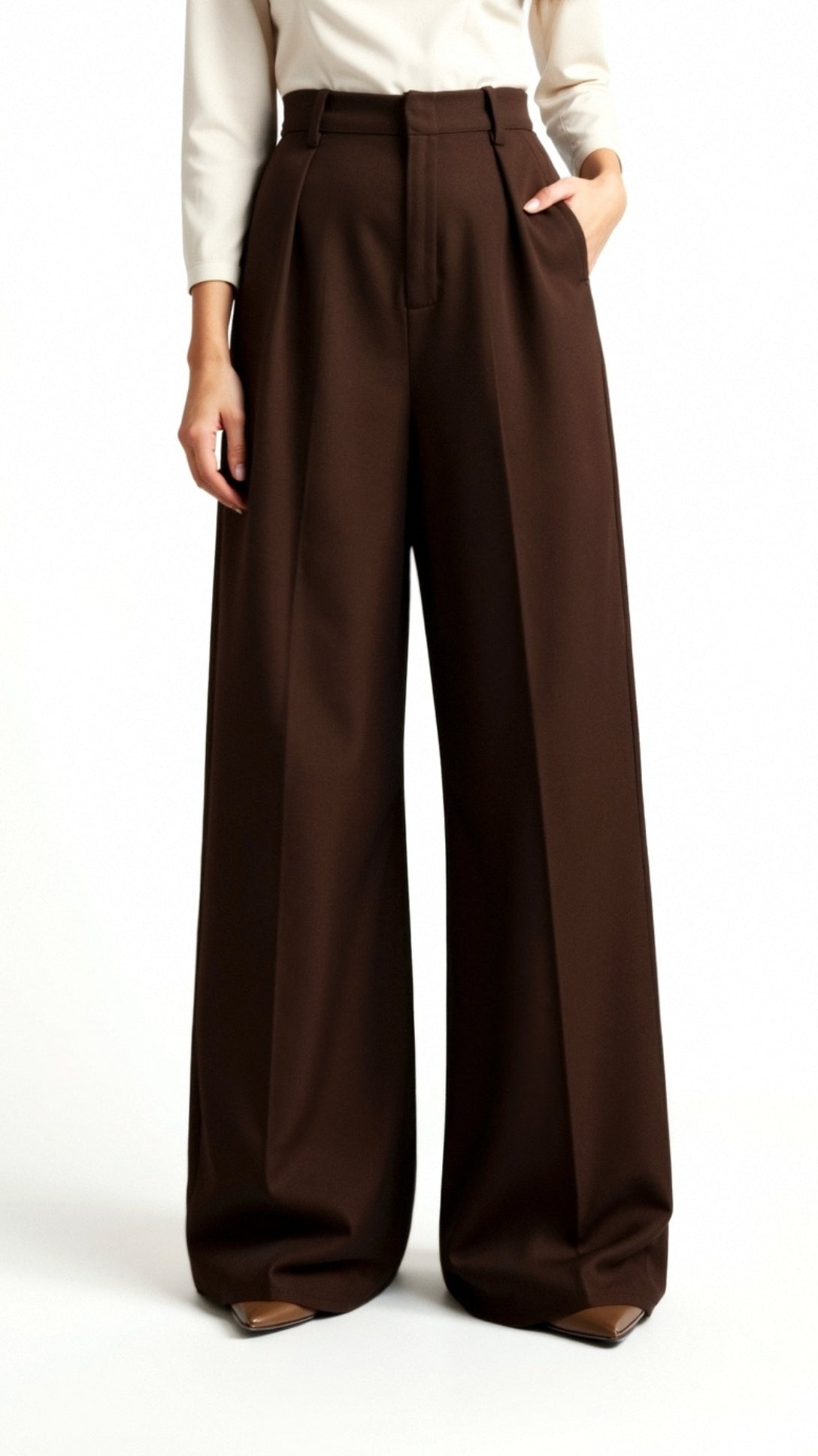 Dames wide - leg pantalon | Hoge taille met plooien en zijzakken - De Mode Outlet