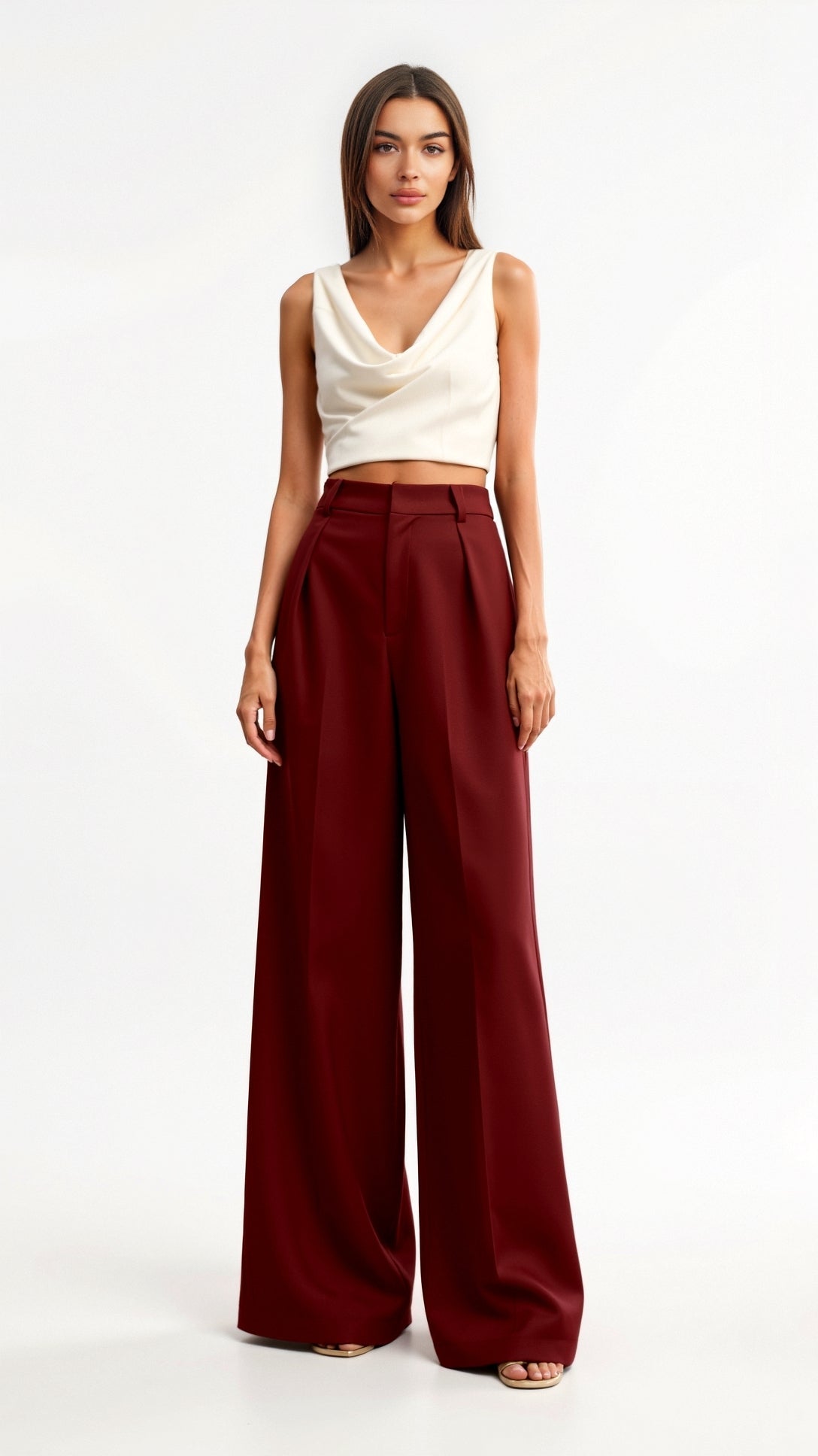 Dames wide - leg pantalon | Hoge taille met plooien en zijzakken - De Mode Outlet