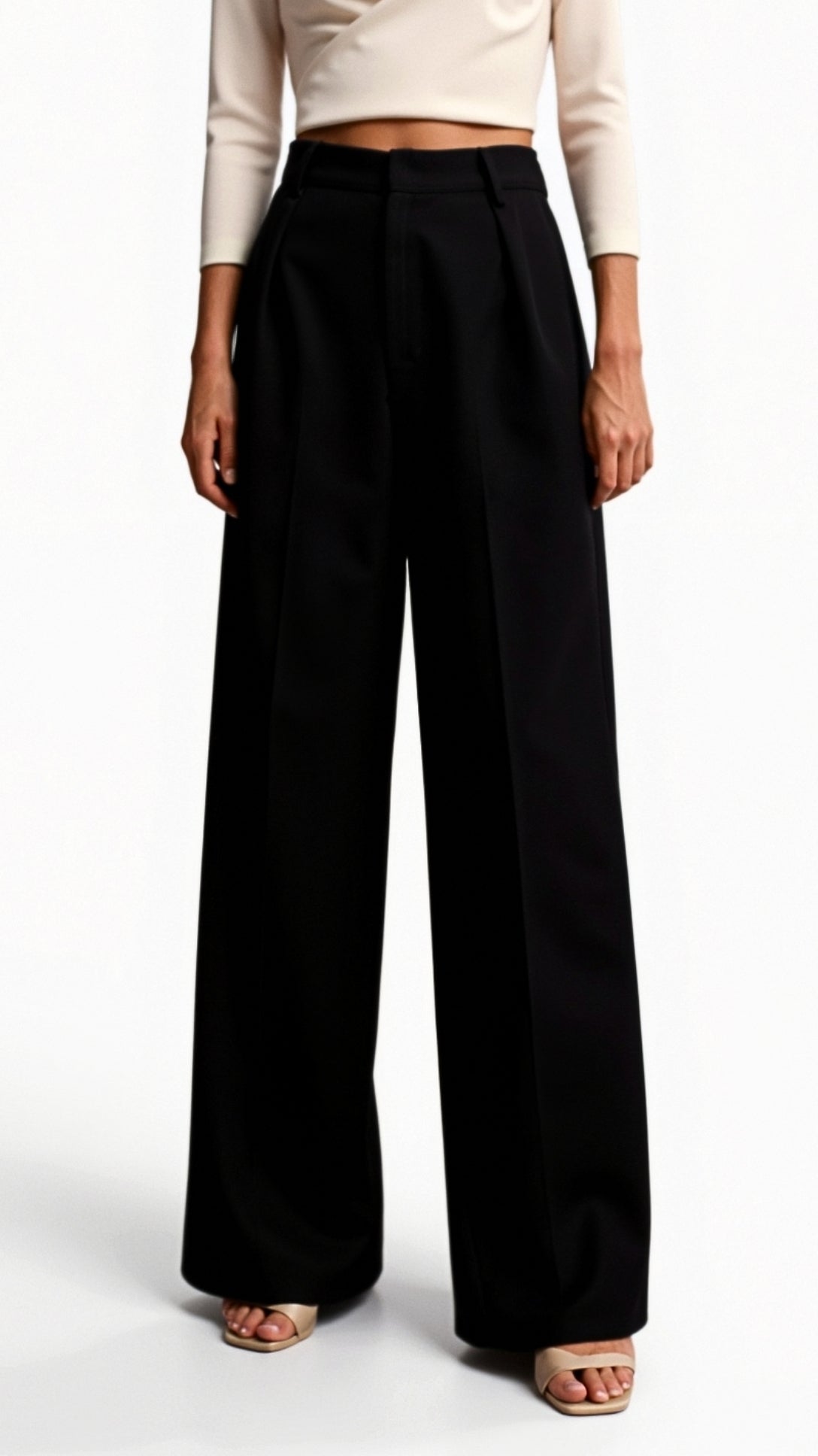 Dames wide - leg pantalon | Hoge taille met plooien en zijzakken - De Mode Outlet