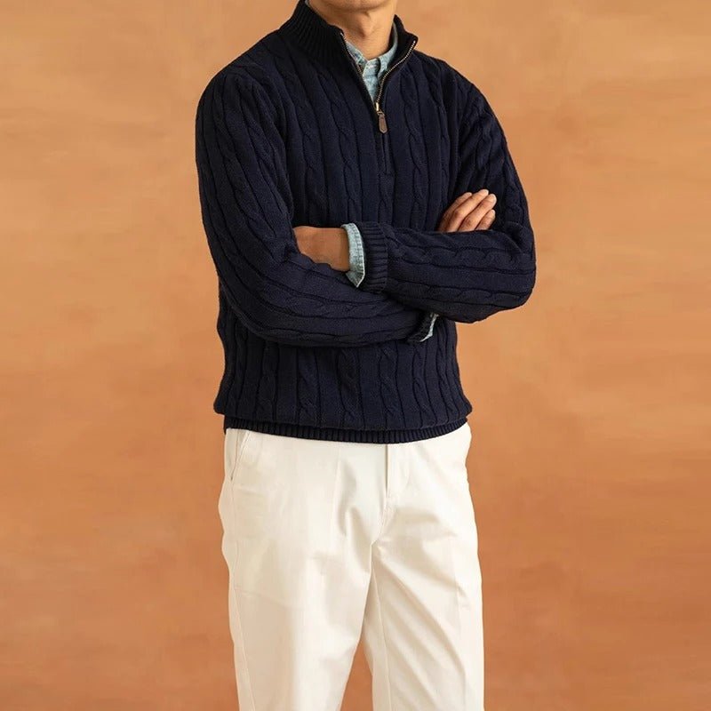 Heren half - zip trui | Tijdloze stijl met jacquard structuur - De Mode Outlet