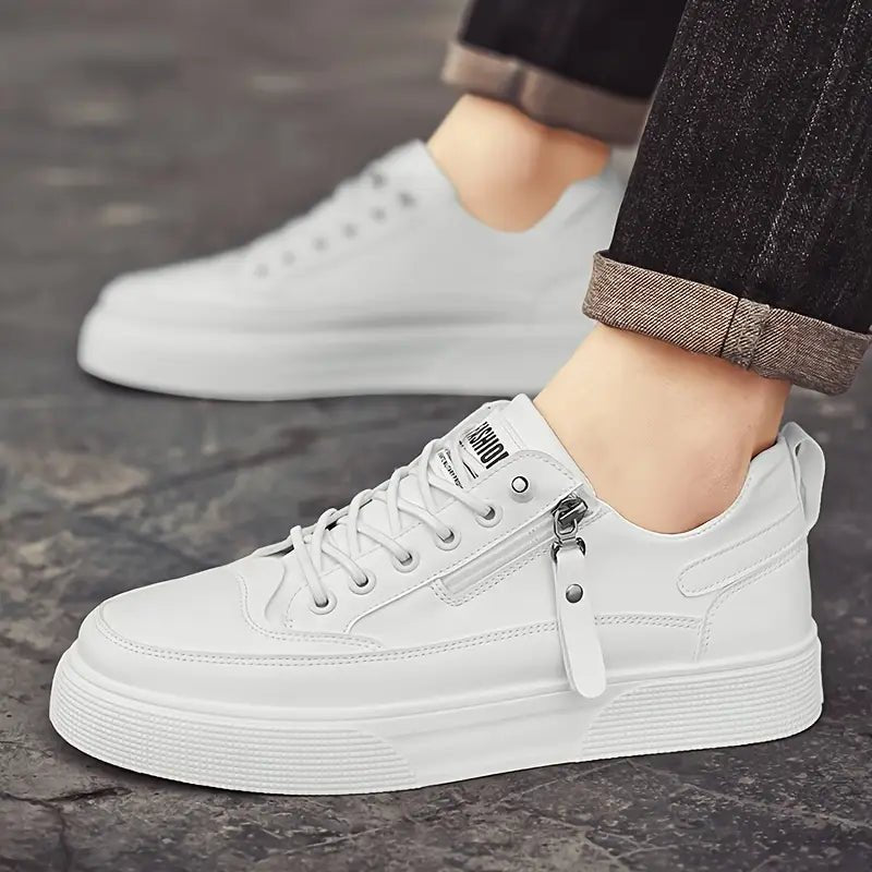 Heren Lage Sneakers | Vetersluiting met Praktische Zijrits - De Mode Outlet