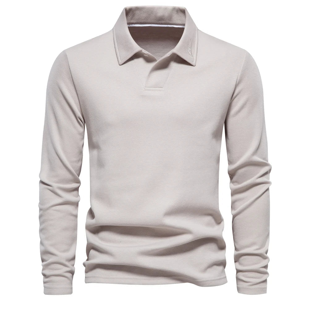 Heren Slim Fit Polo Shirt met Lange Mouwen en Klassieke Kraag - De Mode Outlet