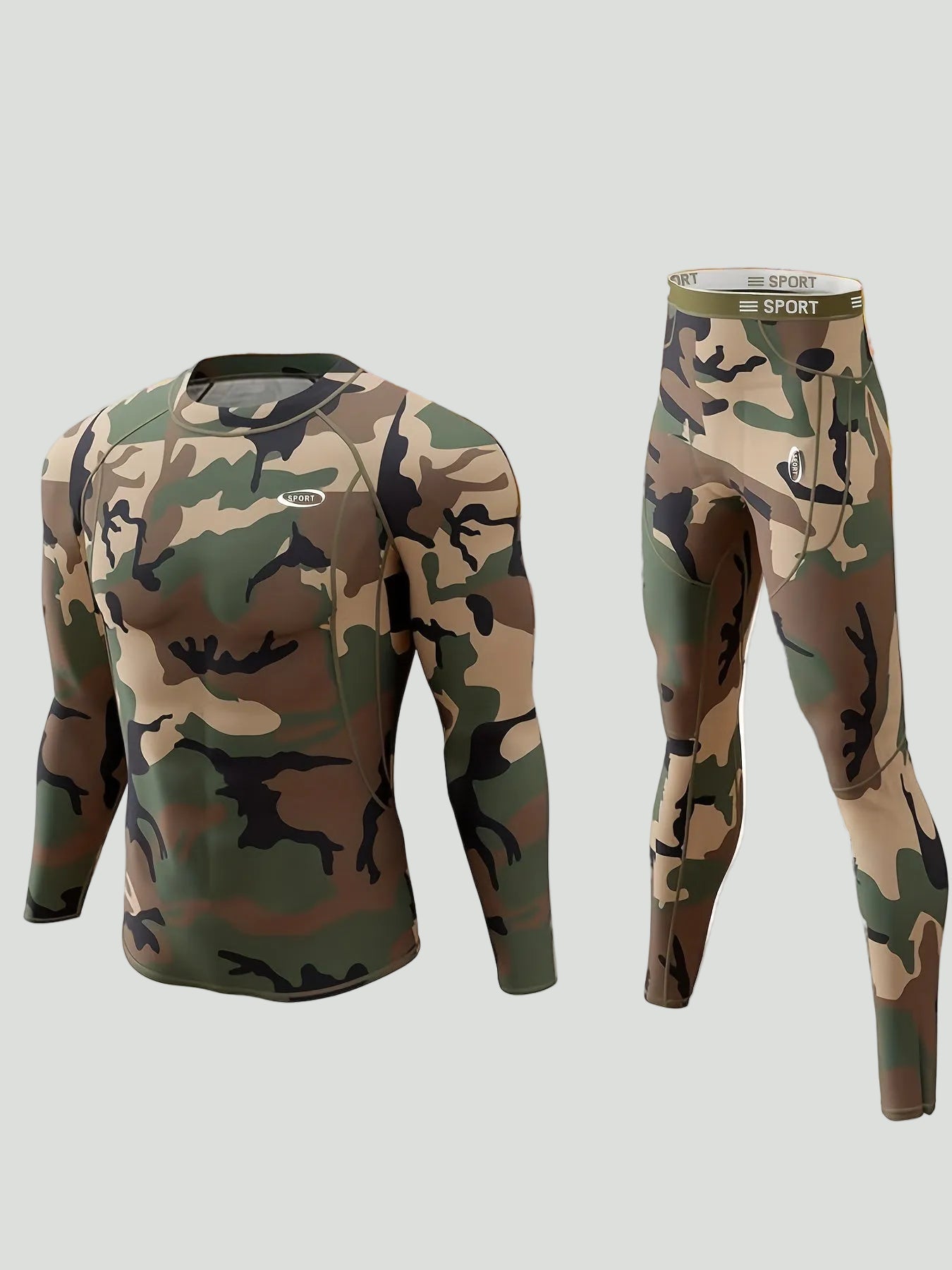 Heren Thermisch Shirt met Lange Mouwen en Broek Set – Camouflage Ontwerp voor Koud Weer - De Mode Outlet