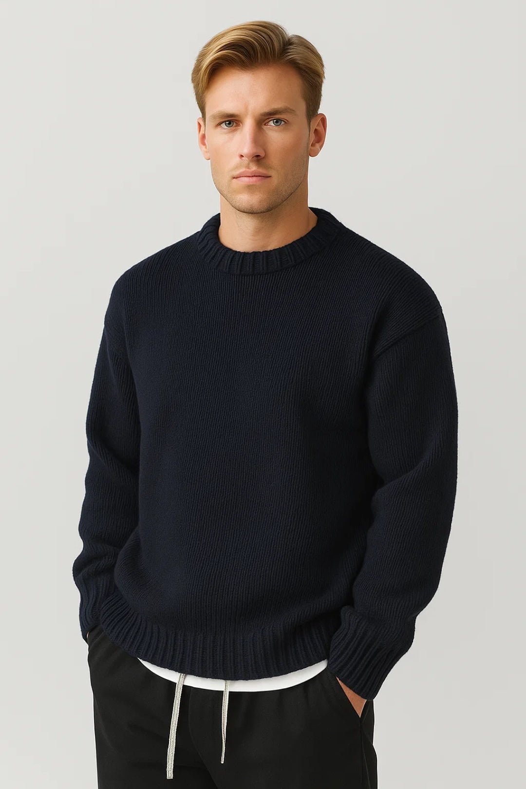Heren Trui Ronde Hals | Relaxed Fit met Grove Structuur - De Mode Outlet