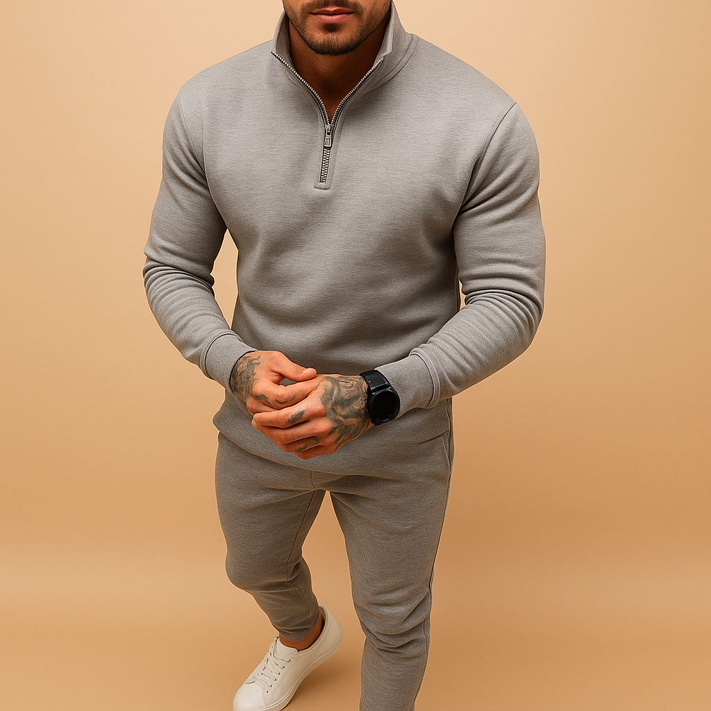 Heren Joggingpak met Halve Rits en Bijpassende Broek