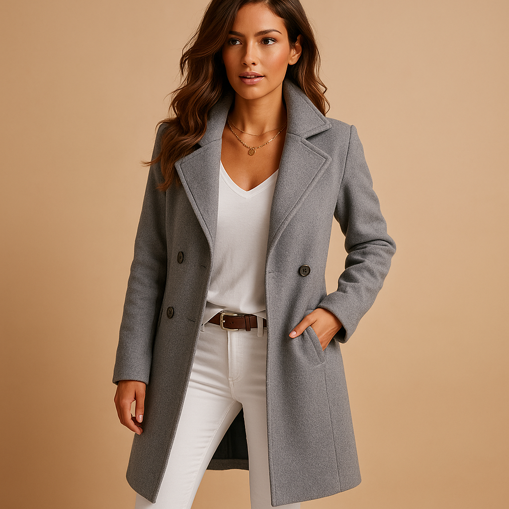 Lange jas dames – Elegante damesjas met knopen en klassieke kraag