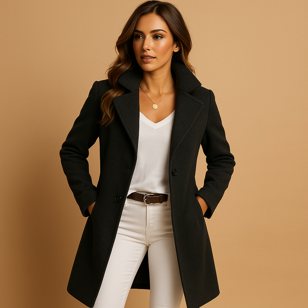 Lange jas dames – Elegante damesjas met knopen en klassieke kraag