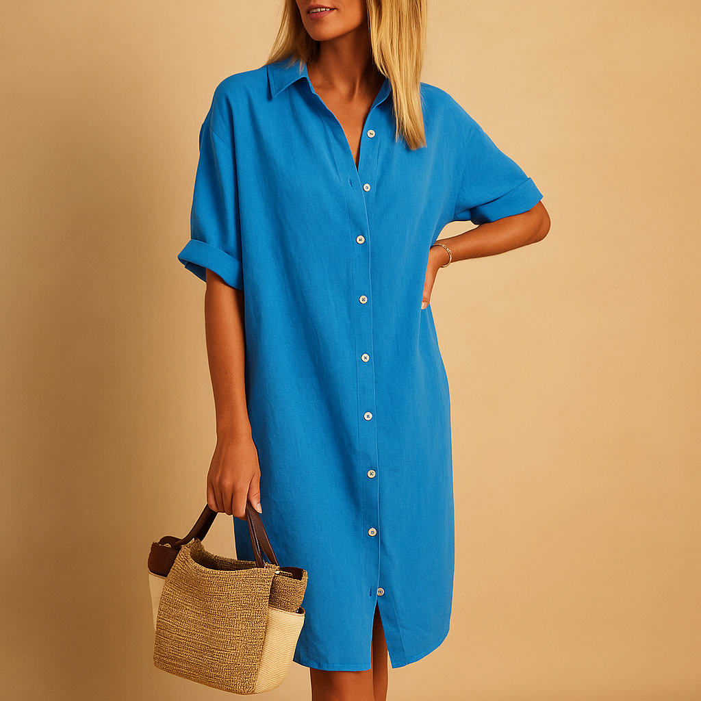 Dames Lange Overhemdjurk | Kaftan - Korte Mouwen voor Zomer, Werk en Casual Gelegenheden