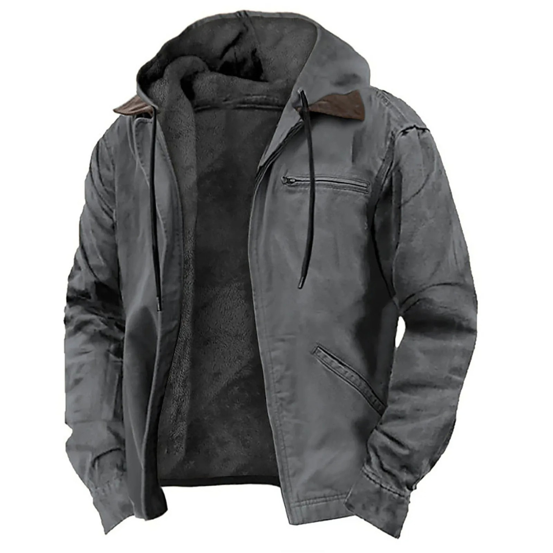Winterjas Heren Fleece Gevoerd – Grijs - beeld 3