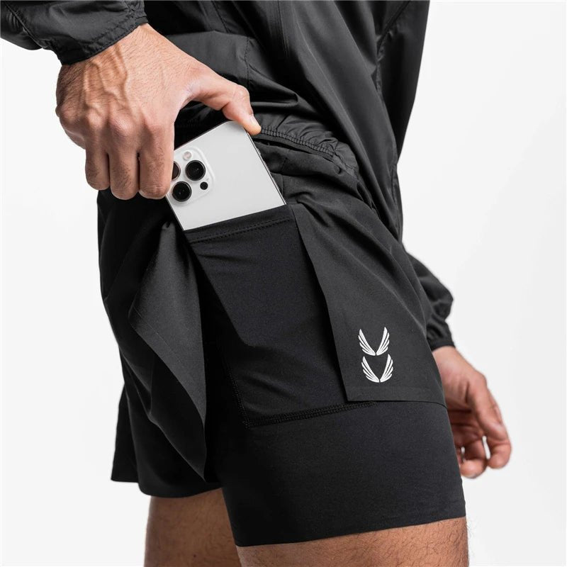 Liam Men's Sport Shorts 2 - in - 1 Ontwerp Sneldrogend voor Fitness en Joggen - De Mode Outlet1005006070337495-;14:691YH-DK59 Grey