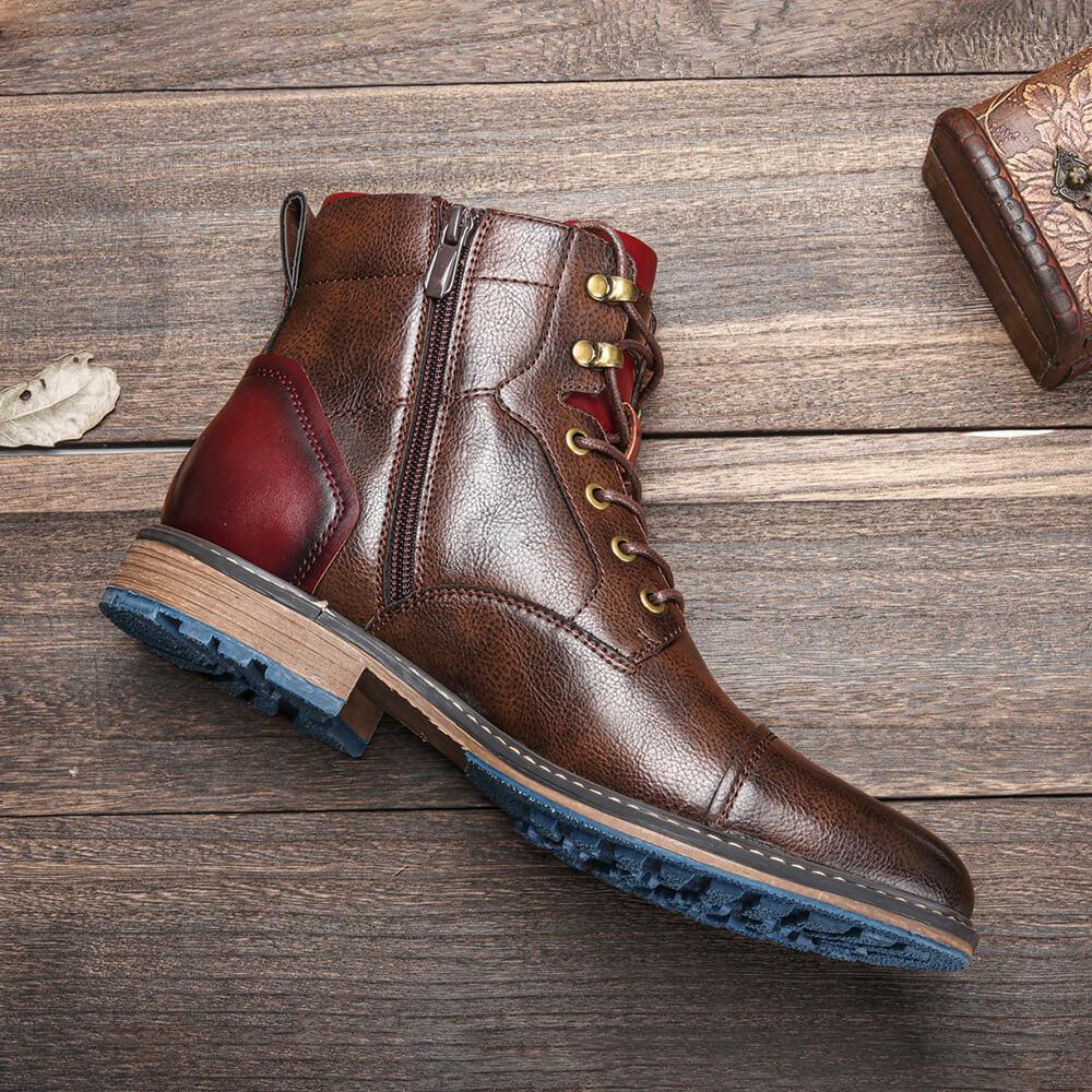 Heren Leren Boots met Rits en Vetersluiting – Stevige Zool voor Dagelijks Gebruik