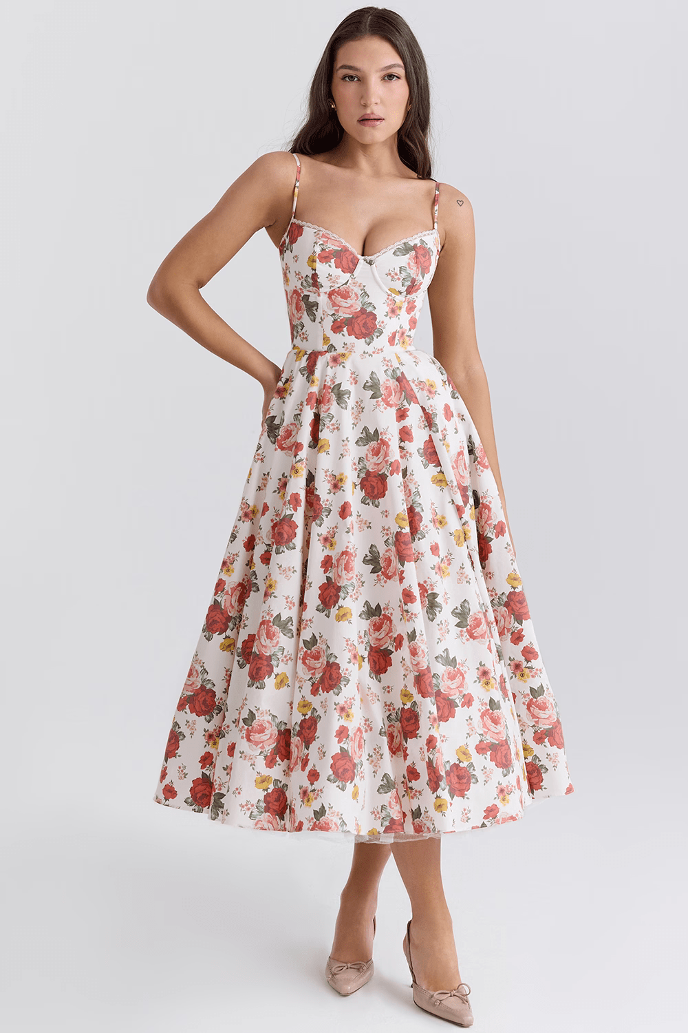 Mode Outlet | Elegante Midi Party Jurk – Flatterend & Feestelijk - De Mode OutletP2284 - Flower - S