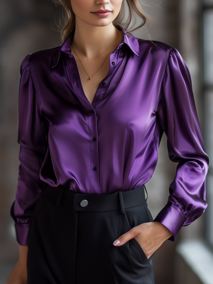 Dames Blouse met Satijnlook – Losse Pasvorm voor Dagelijks en Zakelijk Gebruik