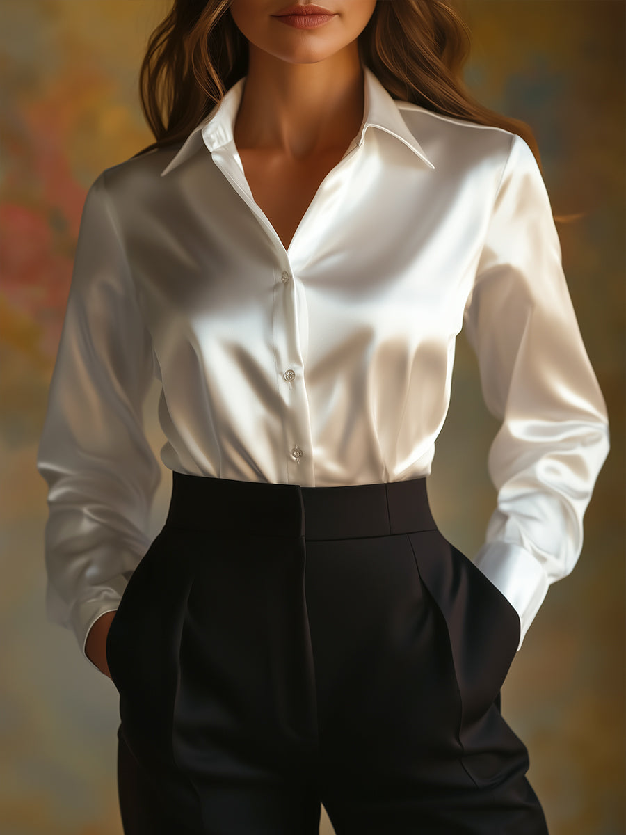 Dames Blouse met Satijnlook – Losse Pasvorm voor Dagelijks en Zakelijk Gebruik
