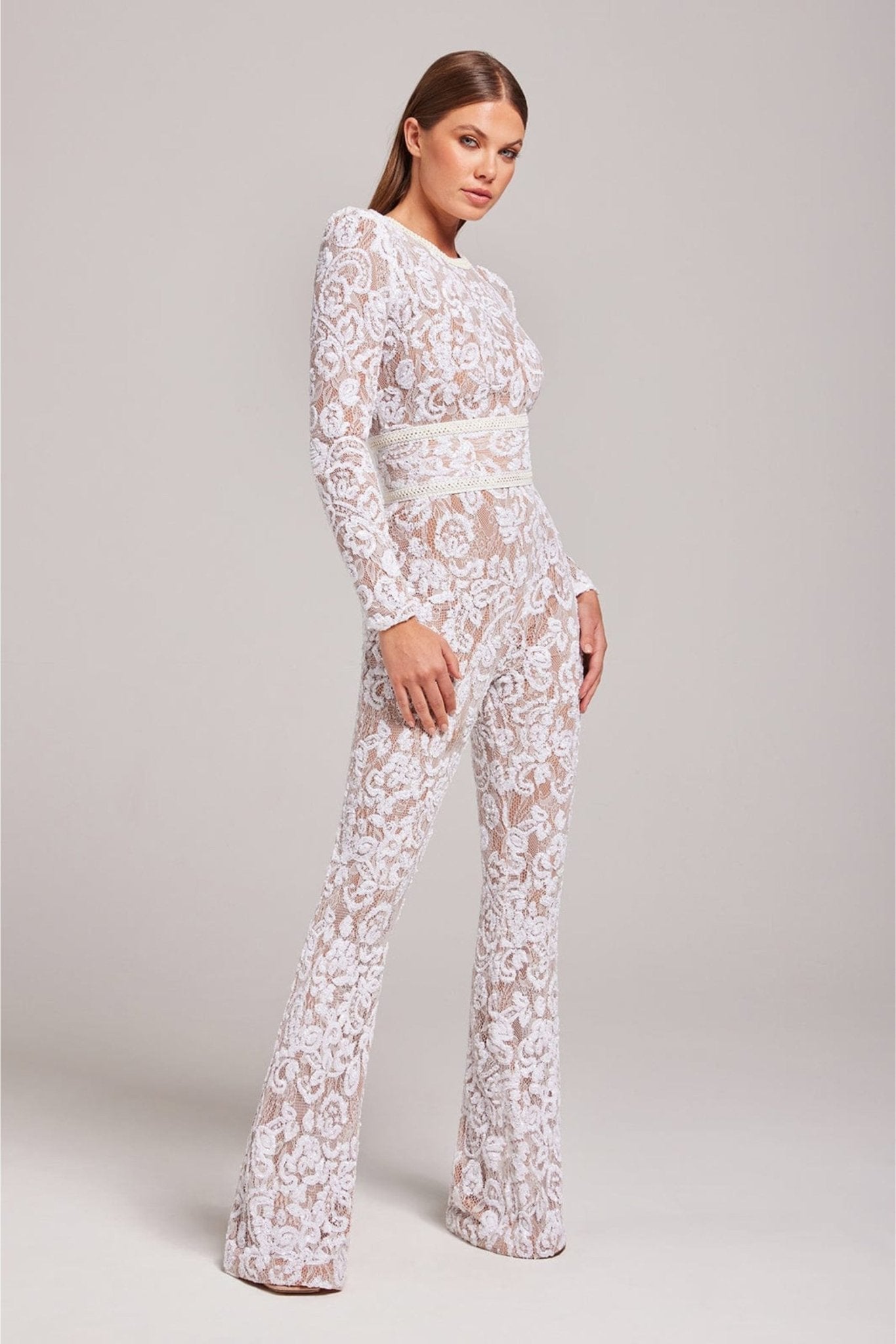 Dames Jumpsuit met Pailletten en Kant – Lange Mouwen en Aansluitende Taille
