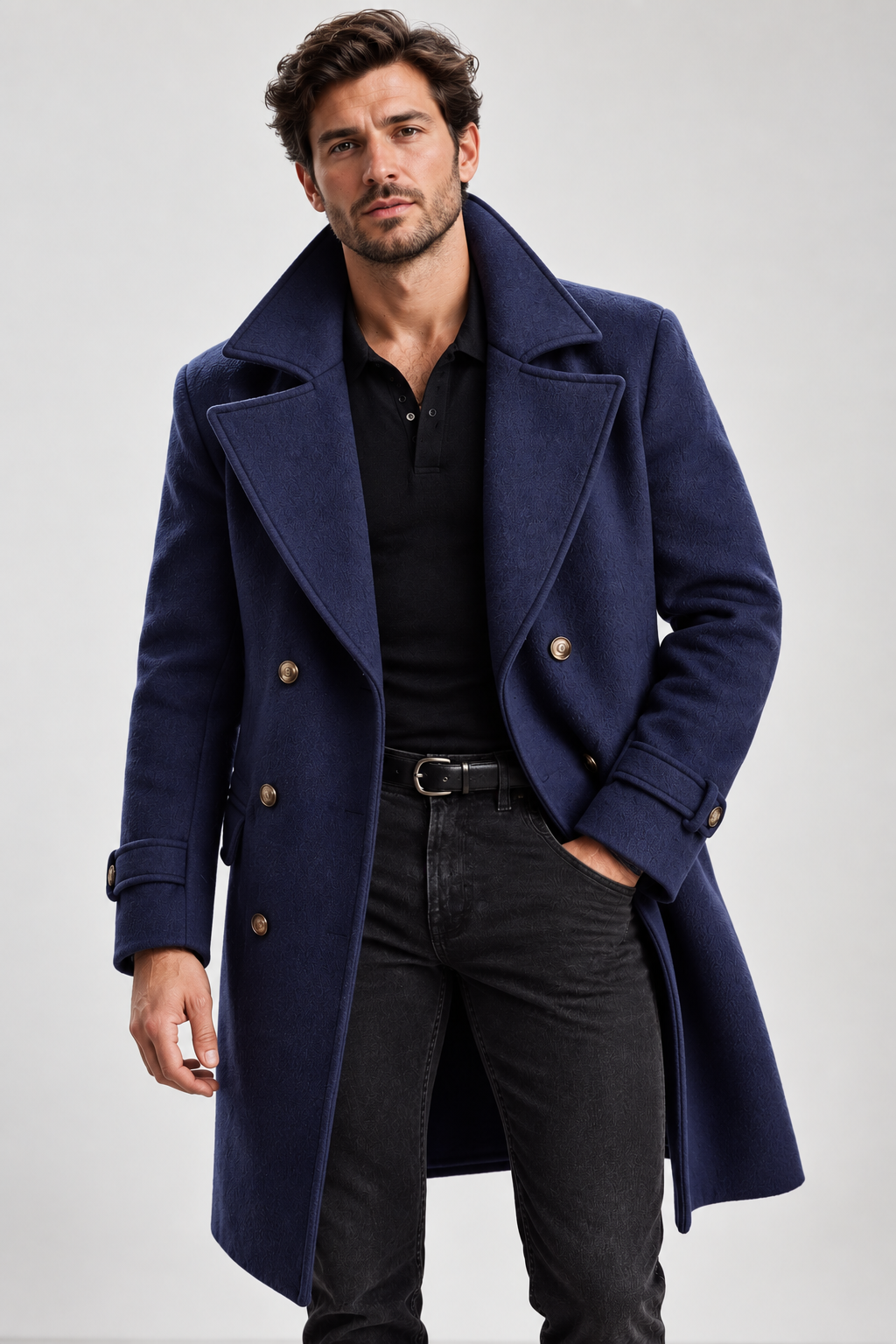 Lange Winterjas Heren – Marineblauw - beeld 7