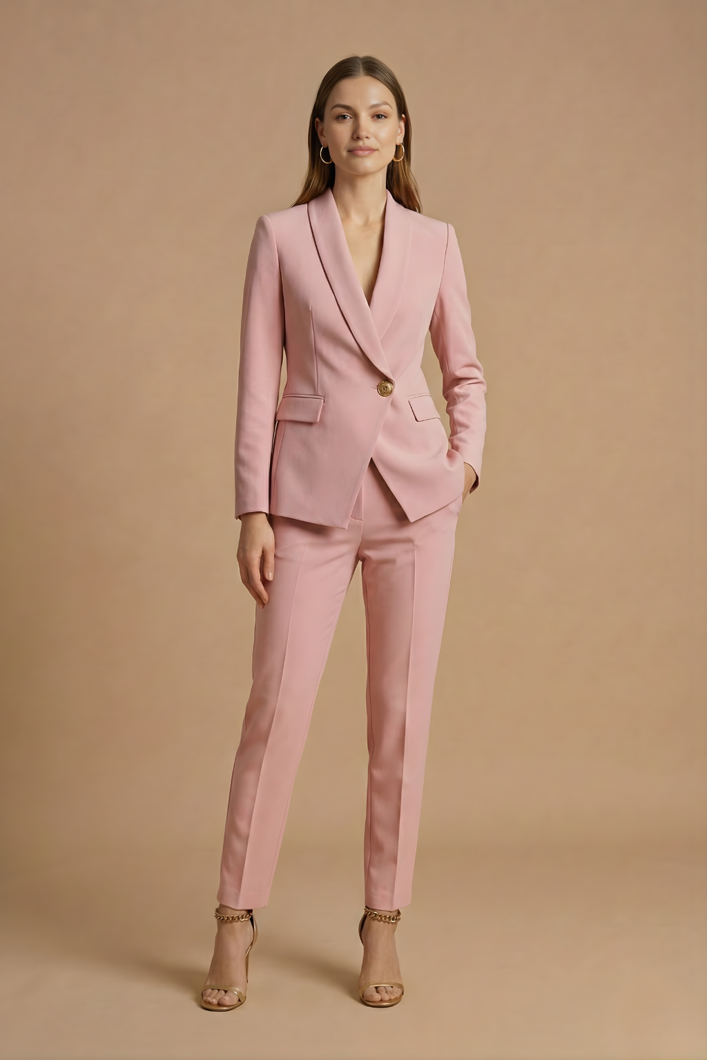 Dames Tweedelige Pakset – Blazer met Sjaalkraag en Rechte Broek