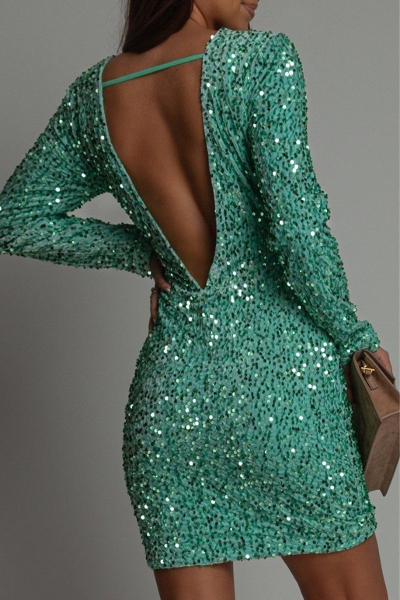 Noa | Elegante Backless Glitter Feestjurk – Stralend & Verfijnd