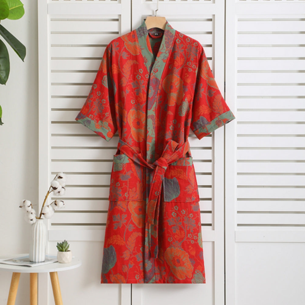 Luxe Katoenen Badjas met Vintage Print Lichtgewicht, Ademend en Comfortabel