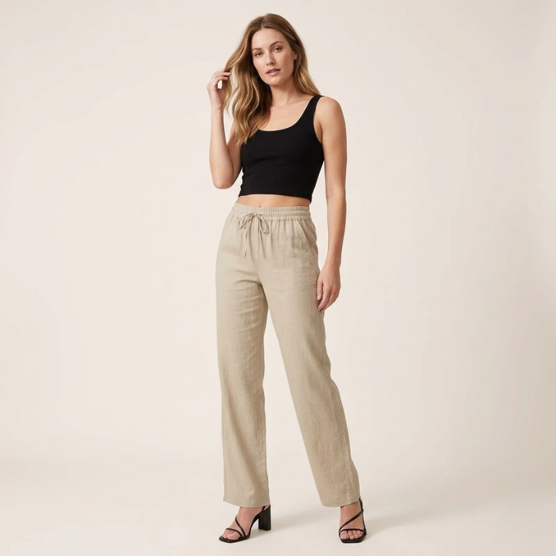 Linnen Broek Dames – Wijde Pijpen – Zomer Broek met Elastische Taille