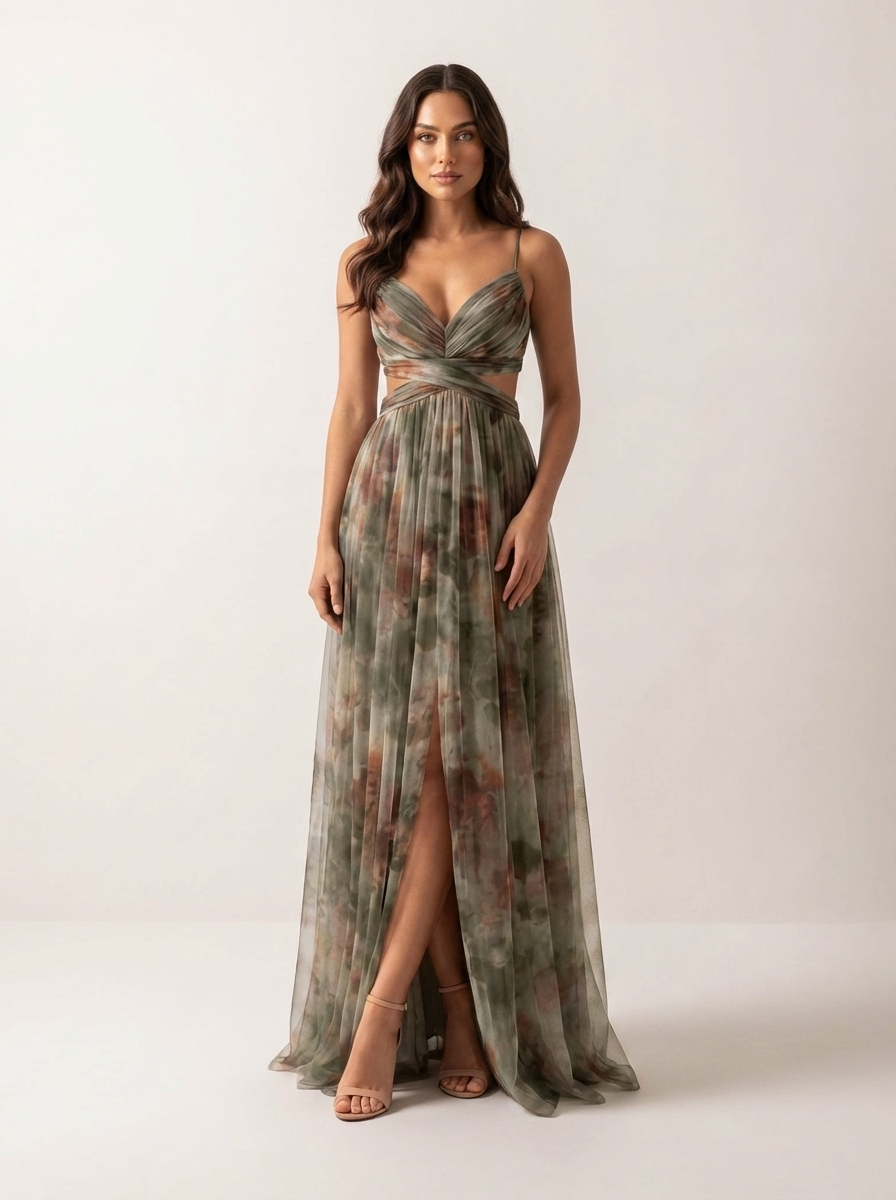 Dames Chiffon Maxi Jurk – Watercolor Print – Elegante Zomer Uitstraling