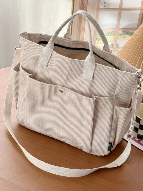 Dames Cordury schoudertas | Grote shopper met moderne ribstructuur