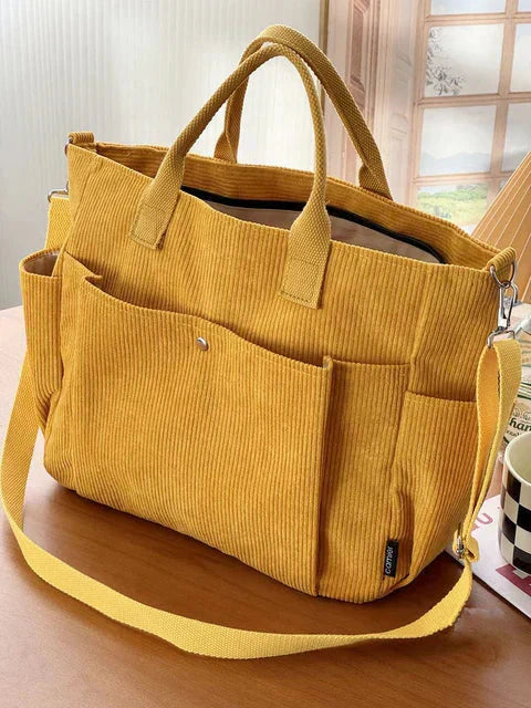 Dames Cordury schoudertas | Grote shopper met moderne ribstructuur