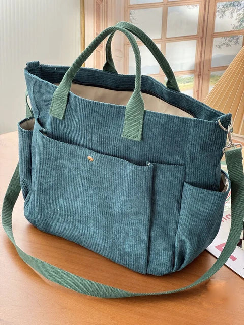 Dames Cordury schoudertas | Grote shopper met moderne ribstructuur