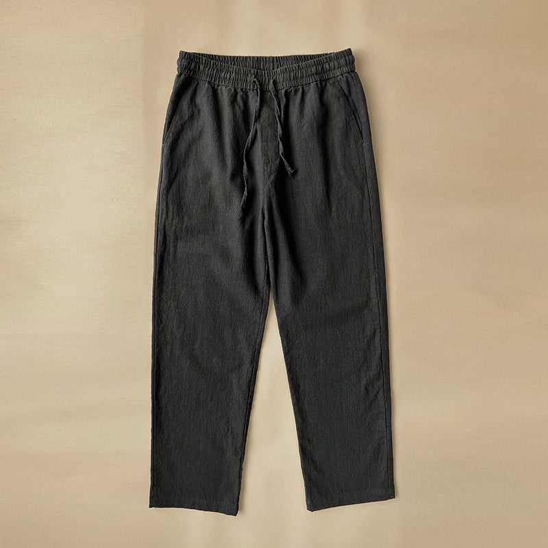 Heren Geweven Broek met Rechte Pijpen – Elastische Taille met Trekkoord