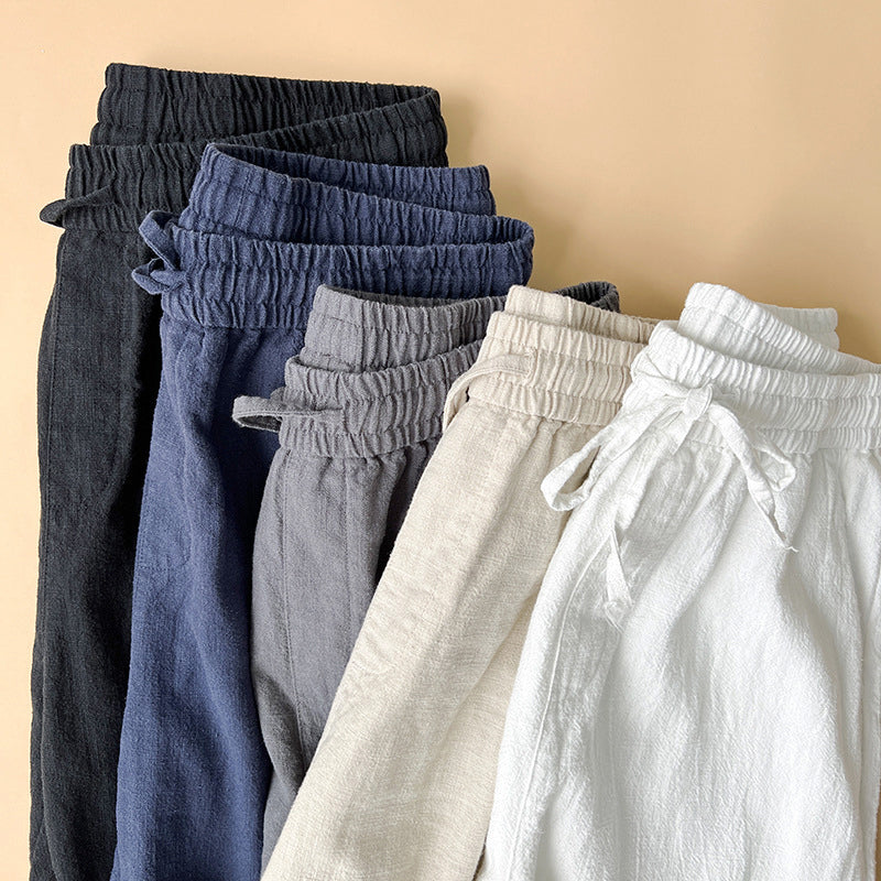 Heren Geweven Broek met Rechte Pijpen – Elastische Taille met Trekkoord