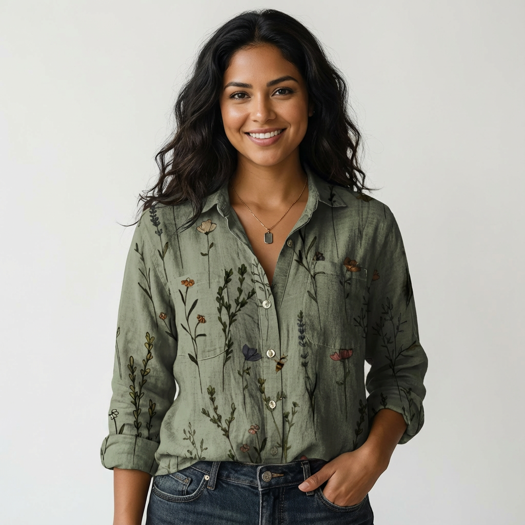 Dames Overhemd – Botanische Print – Casual Veelzijdig Ontwerp