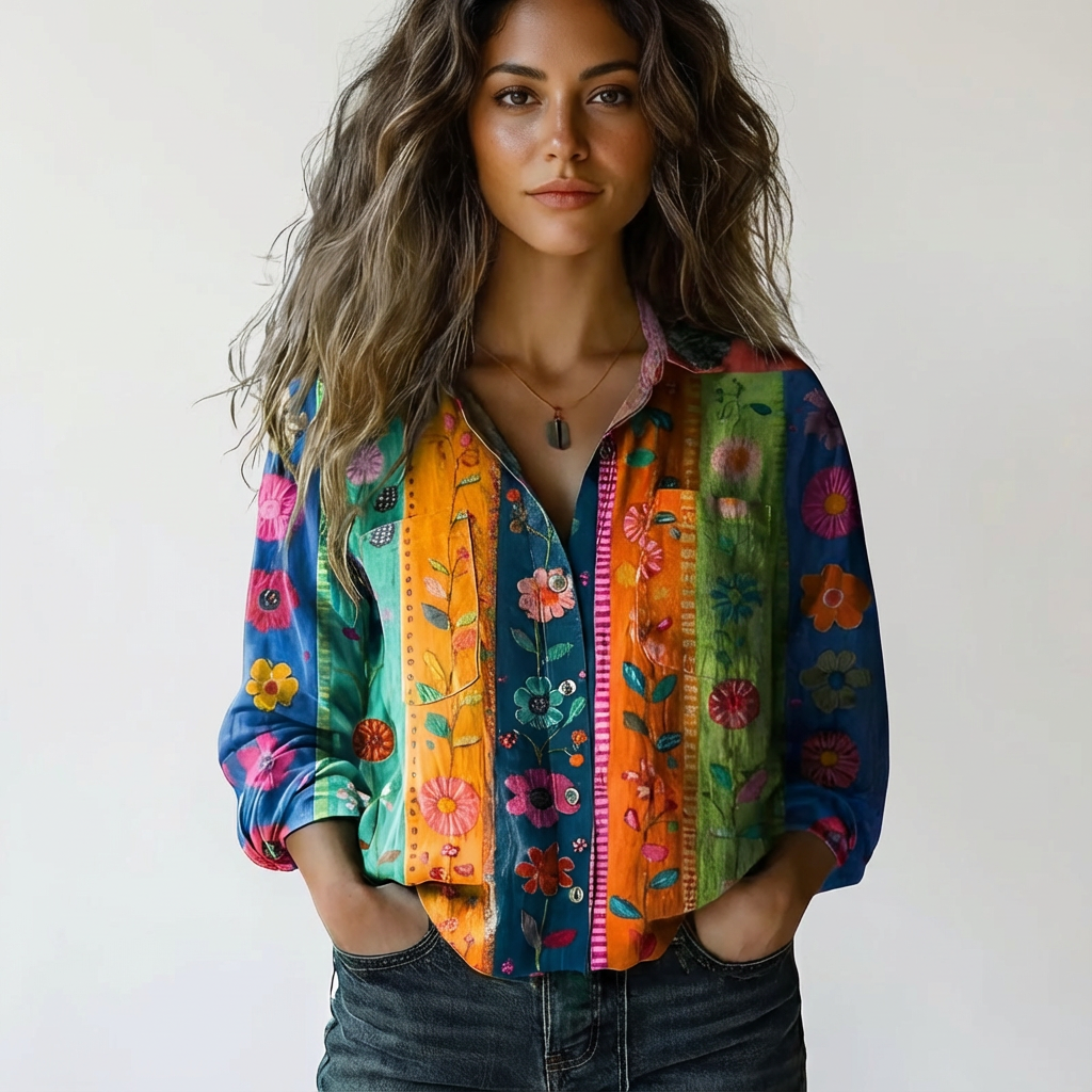 Dames Overhemd – Botanische Print – Casual Veelzijdig Ontwerp