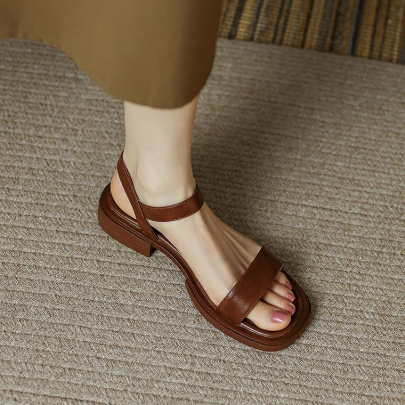Dames Sandalen met Lage Hak – Verstelbare Gesp – Retro Stijl