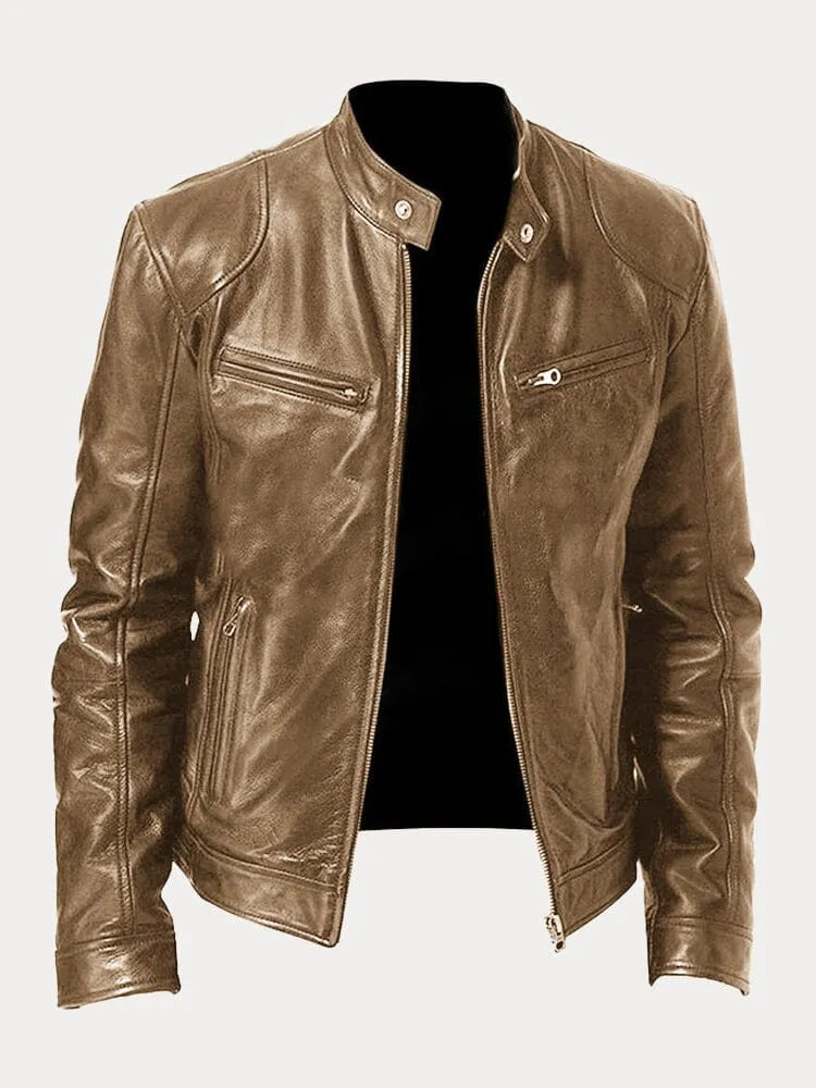 Jas Heren Leerlook – Khaki - beeld 6