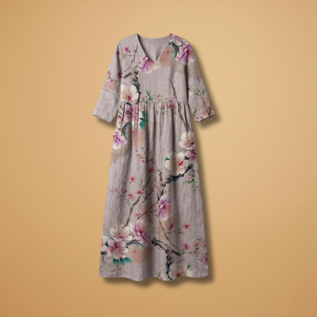 Dames Zomerjurk met V-Hals – Losvallende Pasvorm met Bloemenprint