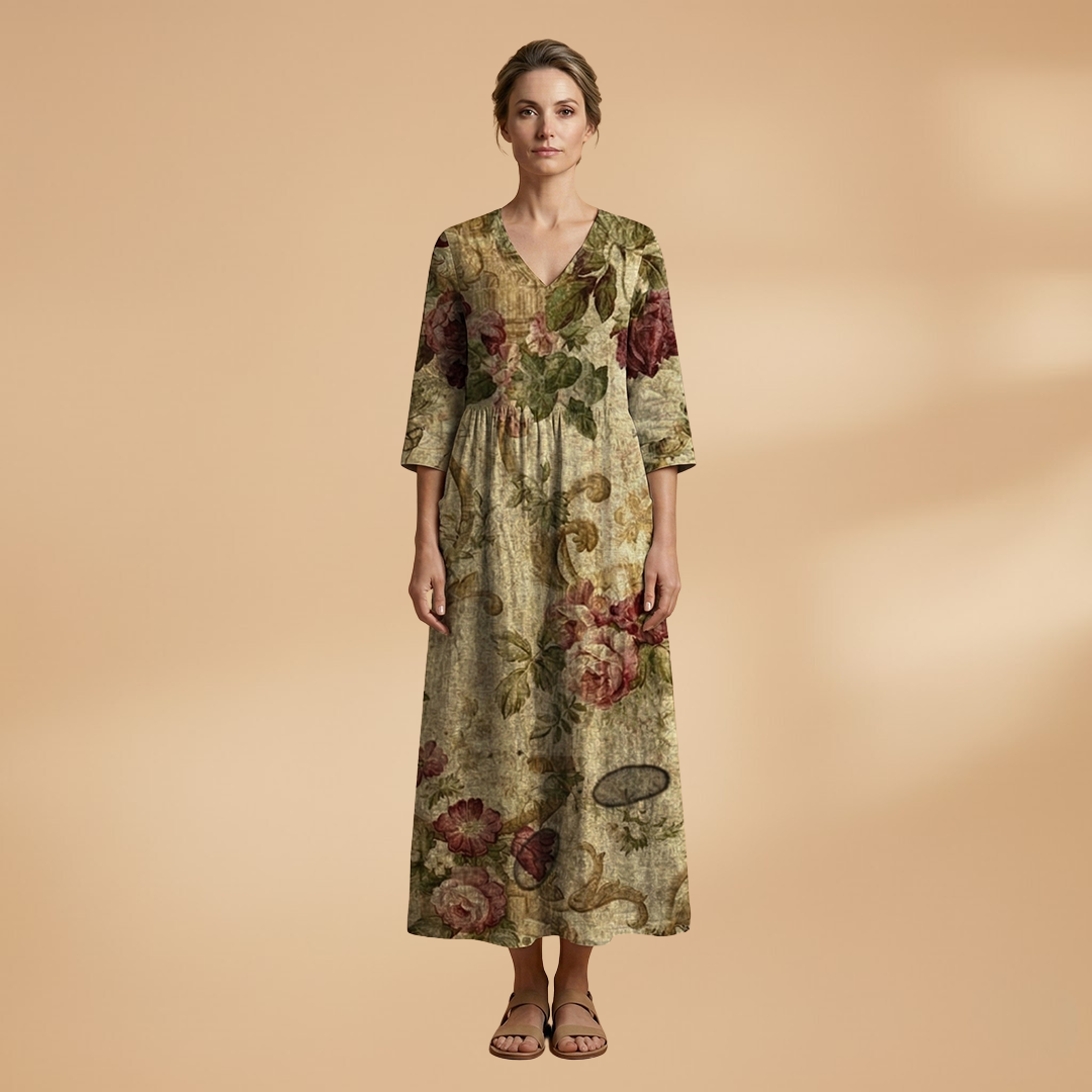 Dames Zomerjurk met V-Hals – Losvallende Pasvorm met Bloemenprint