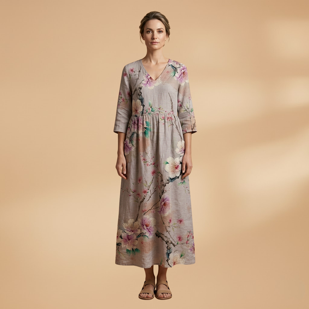 Dames Zomerjurk met V-Hals – Losvallende Pasvorm met Bloemenprint