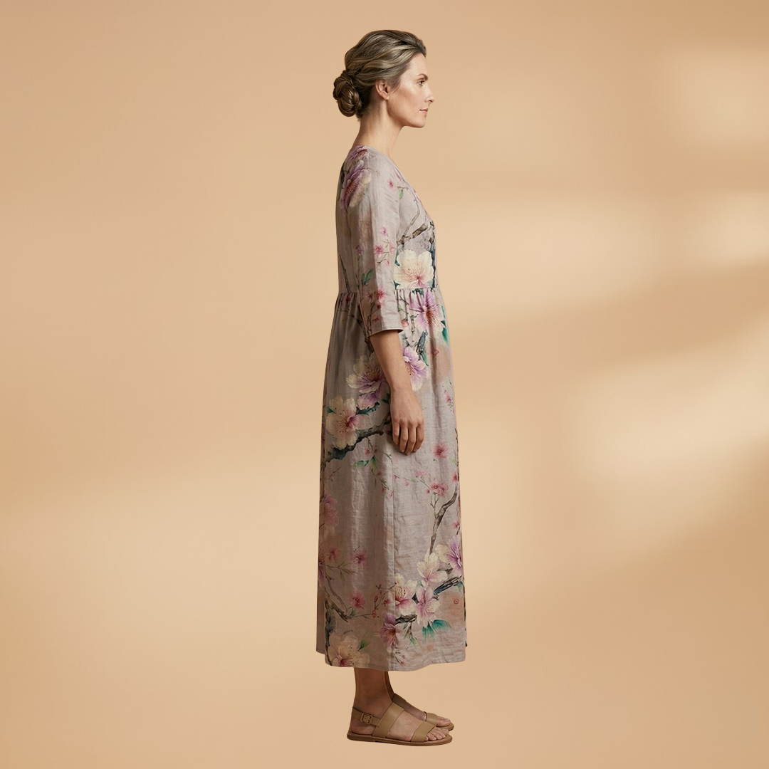Dames Zomerjurk met V-Hals – Losvallende Pasvorm met Bloemenprint