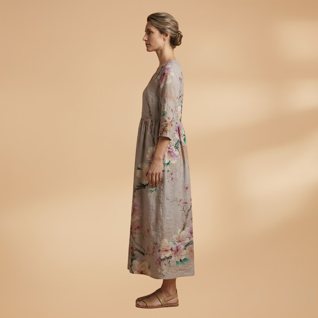 Dames Zomerjurk met V-Hals – Losvallende Pasvorm met Bloemenprint